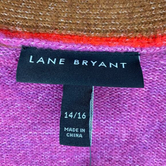 Lane Bryant Colorblock Cardigan Sweater Women 14/16 Pink Open Front Pockets NWT - Picture 6 of 9